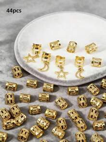 44pcs/Set Gold Star & Moon Braiding Hair Accessories, Hollow Braid Rings, Versatile Hair Jewelry Set - Multicolor - View 3