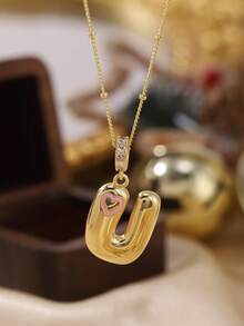 1pc Stylish And Simple Women's Necklace With 26 Letter Pendant (A-Z Capital Letters). Suitable For Everyday Wear, Unisex, And As A Gift For Friends. - Multicolor - View 11