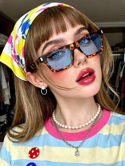 1pc Retro Square Framed Fashion Glasses, Unisex Blue Glasses Suitable For Daily Wear, Street Style, Travel, Beach, Back To School, Collegiate Look, Autumn/Winter Outfits, Gifts For Girlfriend