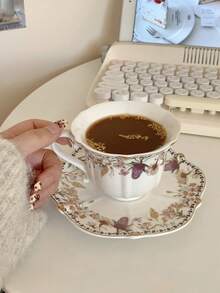 1pc European Retro Gold Plated Afternoon Tea/Coffee Cup & Saucer Set, Housewarming/Birthday Gift, Coffee/Tea Set - Multicolor - View 3