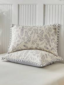 3pcs Floral & Plant Pattern Digital Print Duvet Cover Set, With Pom Pom Tassel, Modern Farmhouse Style Bedding Set, Queen Size, Soft & Breathable, Machine Washable (1 Duvet Cover + 2 Pillow Shams) - Multicolor - View 5