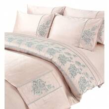 Amara Embroidered Diamante Signature Style Luxurious Duvet Cover Sets Covers Designer Bedding Sets. - Natural - View 8