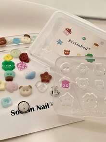 1pc Cartoon Button, Key Chain, Heart Lock, Fruit, Star, Kitten, Cookie Shaped Transparent Silicone Nail Art Mold, Creative Decorative Accessory - Clear - View 8