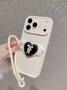 Ins Style Sweet White Phone Case With Black Heart-Shaped Angel Wings Decor, Sweet And Cool Must-Have, Suitable For New Year, Valentine's Day, Best Friend Gifts And Birthday Gifts, Anti-Fall, Anti-Slip, Scratch-Resistant, Compatible With IPhone 17/17 Pro/17 Pro Max/17 Air, 16/15/14/13/12/11/Pro/Pro Max/Plus - White - View 5