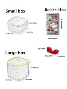 家用桌面发饰收纳盒、洗衣凝珠收纳盒、衣物收纳盒、大容量透明带盖收纳盒、创意卡通DIY可视收纳盒、卡通兔子贴纸蝴蝶结收纳盒 - 彩色 - 查看 12