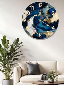 Relógio de parede com tema lúdico - Relógio de parede redondo de madeira silenciosa com design em espiral de mármore azul marinho e dourado, adequado para sala de estar, quarto, cozinha, escritório e decoração de casa. Ótima opção de presente para parceiros de negócios. Funciona a bateria.