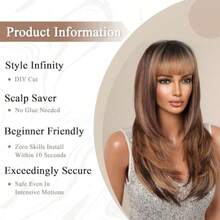 DColored Honey Brown Wigs For Women Long Straight Layered Synthetic Wigs With Bangs Heat Resistant Hair For Daily Party Use - honeybrownblonde21272 - 查看 2