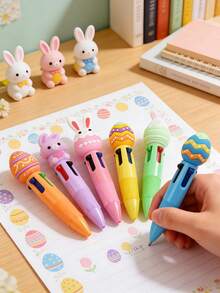 10pcs Easter Party Favor Pens, 4-In-1 0.5mm Multicolor Ballpoint Pens, Suitable For Office, Sports Enthusiasts, Unique Easter Gifts, Gift Bag Fillers, Cute Cartoon 4-Color Ballpoint Pens, Multicolor Push-Button Pens, Suitable For School Supplies, Stationery, Easter Gifts, Back To School Gifts, Cartoon Animal Ballpoint Pens, 0.5mm, Rabbit Easter Party Favors - Multicolor - View 10