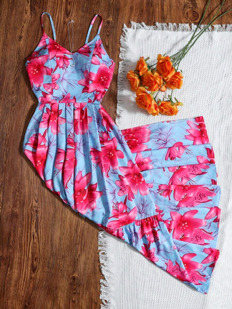 Women's Vintage Floral Print Elegant Woven Backless A-Line Dress, Suitable For Party, Evening Date, Spring Summer - Color - View 1