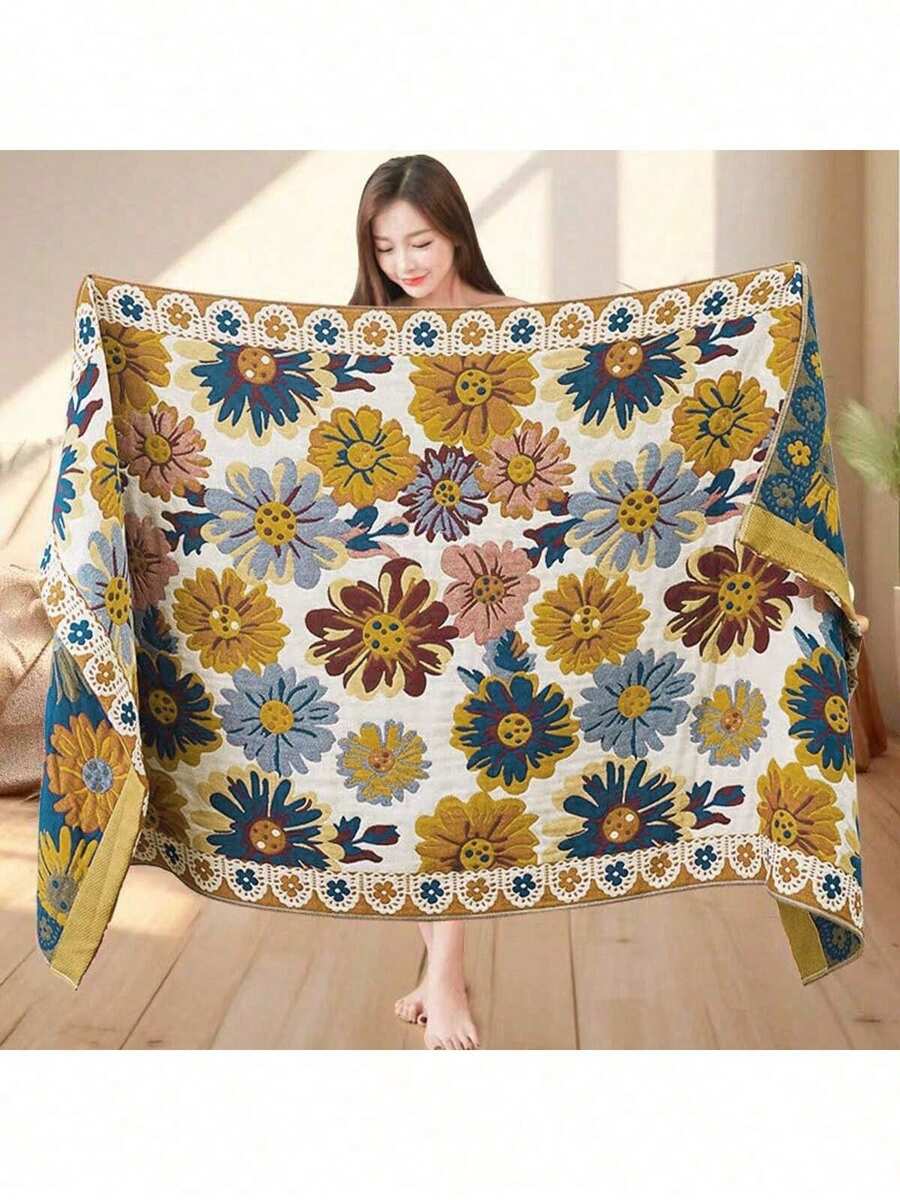 1条加大加厚四层纱布浴巾，柔软吸水速干大尺寸裹巾，四季皆宜，适合家居浴室装饰、秋季装饰、返校季、美容院、酒店、运动场所等，可作浴巾、护肤浴巾使用。