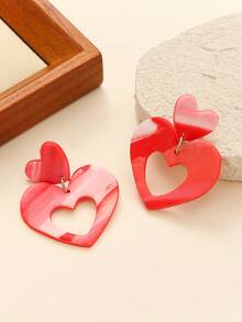 1 Pair Polymer Clay Teardrop Earrings With 3D Heart, Donut Texture, Leopard Strawberry Striped Design, Suitable For Teenage Girls Wear On Weekends, Parties, Travel, And Cute Style Lovers - Sweetheart Clay Earrings In Multiple Colors - View 16