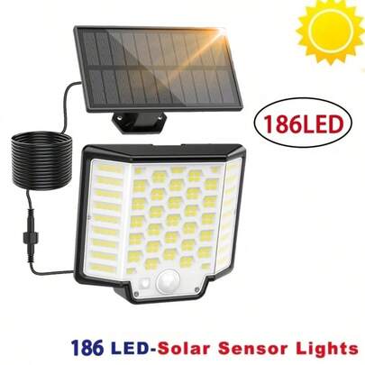 Outdoor Tengyao Split-Type Floodlight, Equipped With 186 LED White Lights - Safety Wall Light, With Motion Sensor Safety Light, Equipped With 16.4ft Ultra-Long Cable And 3 Lighting Modes, Safety Spotlight, IP65 Outdoor Street Lamp, For Use From Dusk To Dawn In Gardens, Walls, Front Doors, Gardens, Patios