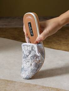 Mengshangli Women's Random Print Mesh Patchwork Flat Slide Sandals, Beach Vacation, Spring/Summer - Baby Blue - View 6