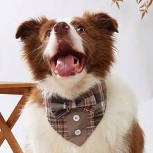 Brown Dog Tuxedo Style Scarf Plaid Pet Bow Tie Collar Adjustable Coffee Plaid Scarf, Suitable For Small, Medium And Large Dogs - Brown - View 7