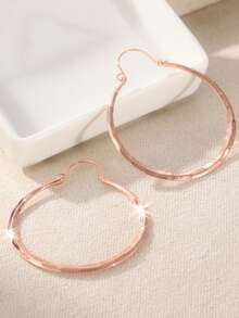 DIYCCPC 1 Pair Classic Minimalist Hand-Forged Hammered Round Earrings, Timeless Accessory For Women's Daily Wear And Gatherings - Rose Gold - View 3
