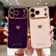 Compatible With IPhone 17 Promax/17 Pro/17 Air/17/16 Pro/15 Plus/14/13/12/11 Case, Screen Protector Girl Women Cute Girly Love-Heart Luxury Gold Soft Cover Camera Protection Silicone Shockproof Phone Case, Perfect Valentine's Day Gifts For Boyfriends And Girlfriends - 粉色 - 查看 7
