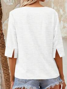 Women's V-Neck Half Sleeve T-Shirt, Loose Fit Casual Basic Top - White - View 2