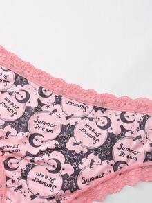 Dircho 5 pièces Culottes bikini gothiques sexy et mignonnes pour femmes avec dentelle contrastée - Imprimé tout-sur-crâne et lune, doux et soyeux, confortable. Sous-vêtements légers et respirants avec taille élastique extensible pour un port quotidien - Multicolore - Voir 7