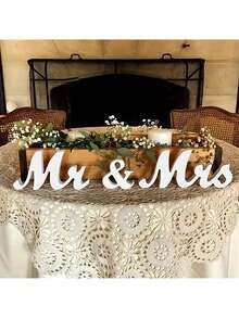 3Pcs White Wooden Mr & Mrs Wedding Signs Gift For Party Table Top Dinner Decoration, Display Stand Figures, Home Wall, Wedding Decorations - White - View 8