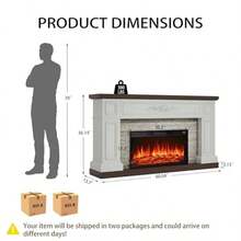 60" Fireplace With Mantel Solid Wood White TV Stand With Fireplace For Modern Entertainment Center TV Stand Replaceable 30" Fireplace Insert Heater For Living Room Bedroom - 60 Inch Red Brick - View 2