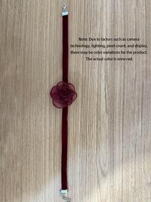 1pc Elegant Red Rose Choker Necklace - Wide Black Velvet, Vintage Style, Suitable For Party And Casual Wear, Party Accessory | Vintage Jewelry | Velvet Texture