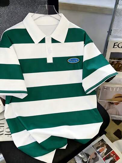 男童休闲校园风经典日常百搭撞色条纹Polo衫，春夏款