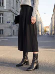 Botas de media pantorrilla para mujer, botas negras casuales y de moda, adecuadas para usar al aire libre - Negro - Ver 6