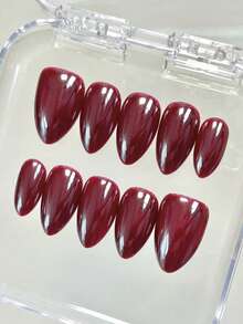 10 móng giả hình hạnh nhân màu đỏ Angora tối giản phong cách Y2K, quà tặng năm mới, quà tặng ngày Valentine, phù hợp cho các bữa tiệc và sự kiện, dụng cụ làm móng thủ công. - Màu Đỏ Sâu - Xem 3