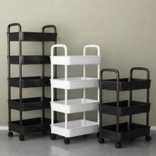 3/4 Tier Heavy Duty Rolling Storage Cart - Movable Small Cart Storage Rack, Sturdy Plastic Structure, Easy Assembly No Tools Needed, Space Saving, Suitable For Kitchen, Bathroom, Office, Bedroom - Fit For Home And Commercial Use - White/Black Heavy Duty Storage Cart, Compact Design, - Car Storage Rack/Black - View 2