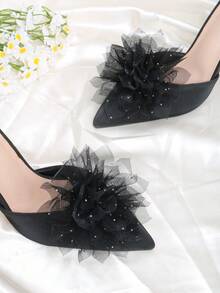 2个可拆卸DIY鞋饰，时尚优雅玫瑰花装饰鞋夹，适用于高跟鞋、凉鞋、鞋子、包包、服装配饰，适合派对、约会、旅行等场合。 - 黑色 - 查看 5