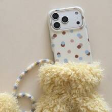 Minimalist Polka Dot Contrast Color Phone Case Compatible With IPhone 17 Pro Max, 15 New, 16 Pro, Suitable For Women, Shock-Proof Protective Cover - White - View 5