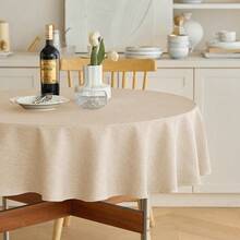 Faux Linen Round Table Cloth 60 Inch, Waterproof Decorative Fabric Anti-Scratch Texture Round Tablecloth Cover For Dining, Kitchen & Outdoor Table (60 Inch, Round (2-4 Seats), Beige),Beige60inchRound - 米色 60 吋圓形 - 查看 1
