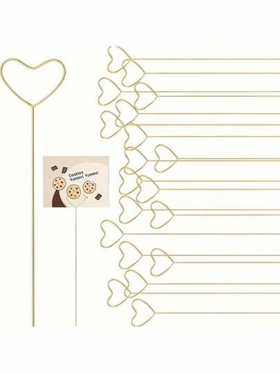 10pcs Gold Heart-Shaped Card Clips, Metal Heart Flower Holders, DIY Wedding, Floral Arrangement Stands, Bouquets, Birthday, Valentine's Day Decor, Holiday Party Decorations, Romantic Scene Accents, Creative Craft For Your Floral Arrangements