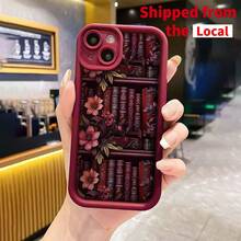 Blumen- und Buchmuster Handyhülle, stoßfeste dekorative Handy-Schutzhülle, Handy-Zubehör kompatibel mit iPhone 6 7 8 X 11 12 13 14 15 Pro Max - Bordeaux - Übersicht 3