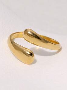 1pc Stainless Steel 18K Plated Double Water Drop Openable Ring, Elegant Design Suitable For Party, Date, Office Lady, Holiday Wear - Yellow Gold - View 6