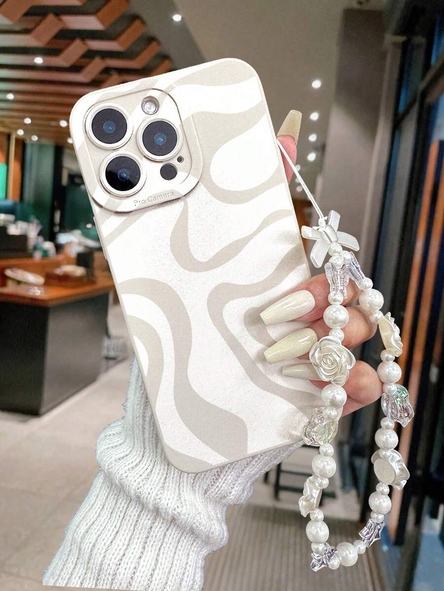 1个时尚印花穿孔直边彩色彩绘加厚防摔手机壳，带串珠手链配件，兼容和红米手机，国际版，非国内版 - 彩色 - 查看 1