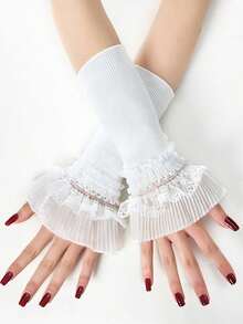 1 双针织蕾丝袖口护臂，可爱甜美，秋冬季保暖女款