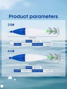 GOTURE 8pcs Wooden Shrimp Squid Hook Explosion Hook 3.5/4.0 # Wrapped With Luminous Cloth Roll Squid Needle With Wooden Shrimp Protective Cover, Sea Fishing Fake Bait - Multicolor - View 6