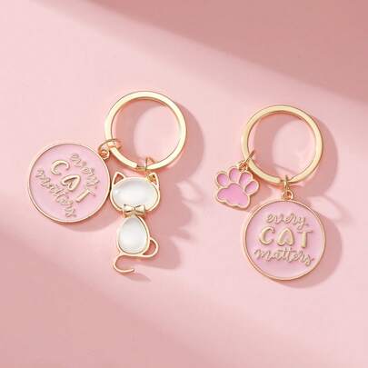“粉色猫妈妈钥匙扣 - 合金滴油圆形吊坠，可爱小猫设计，送给爱猫人士的母亲节和情人节礼物，宠物妈妈感恩礼物，甜美动物饰品”