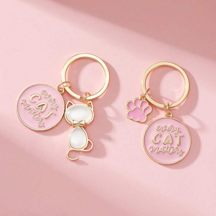 “粉色猫妈妈钥匙扣 - 合金滴油圆形吊坠，可爱小猫设计，送给爱猫人士的母亲节和情人节礼物，宠物妈妈感恩礼物，甜美动物饰品” - 彩色 - 查看 1