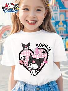 SANRIO 1 Cute Girl's Short-Sleeved T-Shirt, () Genuine Authorization () Fun And Cute Front Two-Sided Printing Design, Loose Casual Version, Birthday Gift, Party, Party, Lover's Gift First Choice, Teenagers Outdoor Sports Casual Wear, Suitable For Boys And Girls, Valentine's Day Children's T-Shirt. - 白色 - 查看 2