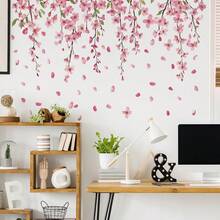 1 pieza Adhesivo de pared de flor de cerezo acuarela, autoadhesivo sin pegamento, adecuado para la pared del dormitorio, crea un ambiente romántico y suave de primavera - Multicolor - Ver 4