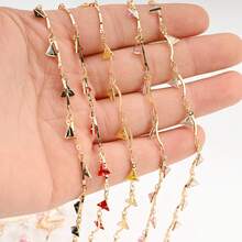 1 mètre de chaîne ornementale exquise à plusieurs couleurs, de forme triangulaire, en zirconium, plaquée cuivre et or. Accessoire de chaîne pour la création de bijoux, vêtements, chaussures et sacs - triangulaire - Voir 6