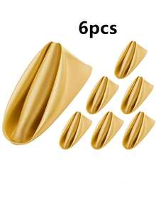 6条金色缎面餐巾，婚礼餐巾，优雅装饰餐巾，方形桌布，适用于餐厅、宴会、毕业派对及其他活动 - 金色 - 查看 7