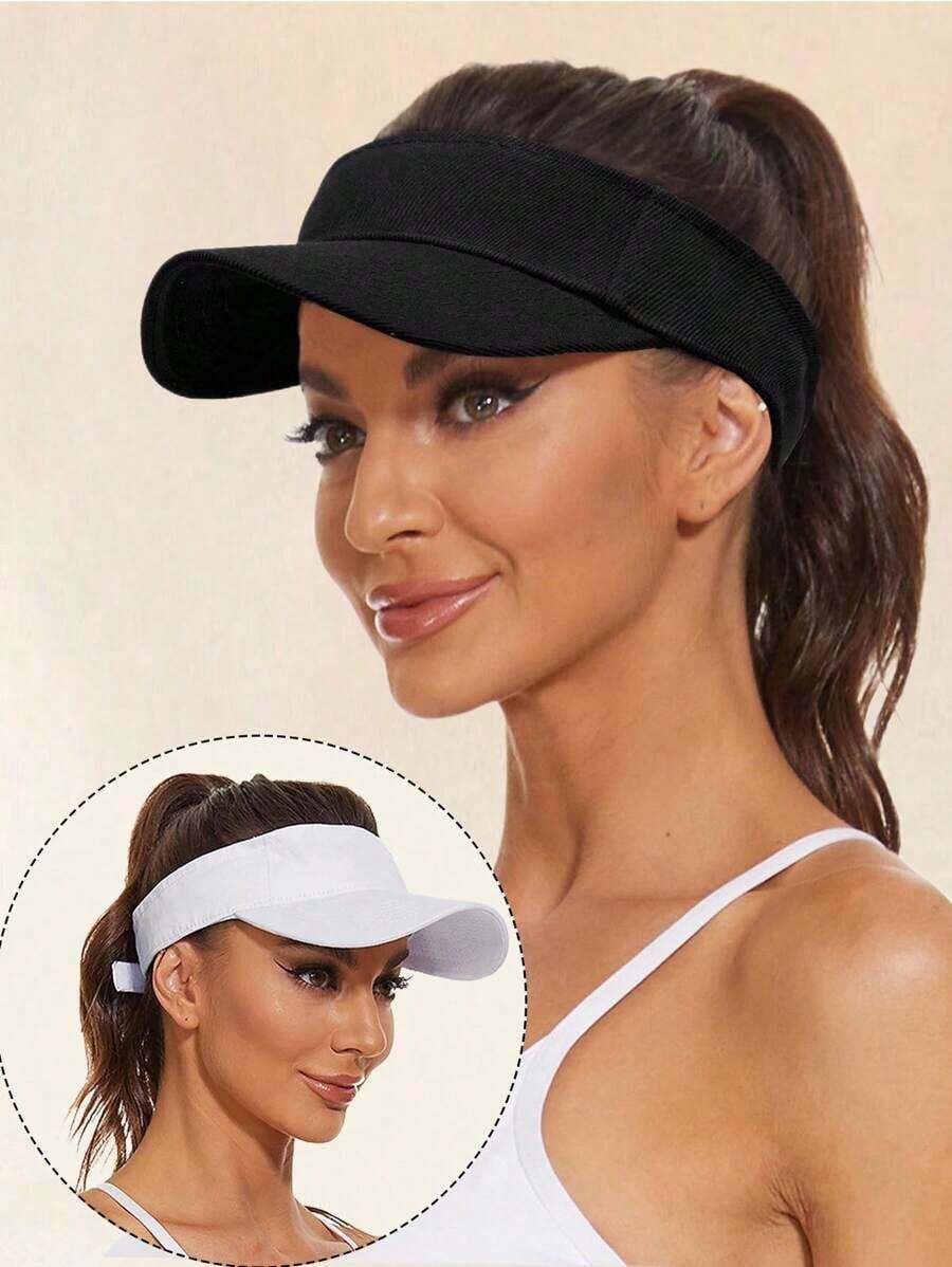 1Pc Unisex Sports Sun Shade Adjustable Visor Cap - 純色帽子 - 查看 1