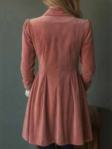 Chaqueta de terciopelo con ribetes contrastantes, manga larga, de color sólido, estilo europeo y americano, para otoño e invierno - rosa - Ver 2