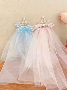 1件装女孩公主3D水晶皇冠面纱，适合派对和生日场合 - 彩色 - 查看 6