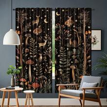 Blackout Curtains - Whimsical Mushroom & Floral Print On Black Background, Machine Washable Rod Pocket Drapes For Bedroom, Living Room, Kitchen, Balcony - Contemporary Home Decor, Natureinspired Design,  Peach Skin Curtains, Single-Sided Printed, Polyester Material, Easy To Clean And Maintain, Soft And Comfortable, Perfect For Living Room, Bedroom, Balcony, Study Room, Kitchen, Rod Pocket Curtains, Enhance The Sense Of Happiness At Home, Perfect For Christmas, Halloween, And Thanksgiving Decorations(Rod Not Included) - 款式 3(2 片) - 查看 5