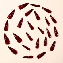 24PCs Cherry Red Press On Nails Long Stiletto Shape American Style False Nails Glossy Solid Color Detachable Nail Tips Hypoallergenic Nail Art Set For Women Girls Party Wedding Festival Vacation Gift Nail Accessories - Đỏ - Xem 8