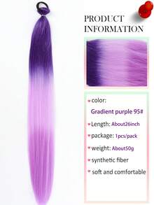 1 peça/2 peças Extensão de Peruca Trançada Colorida Roxa de 26 Polegadas para Crianças no Halloween, Acessórios de Cabelo Sintético Longo e Liso com Rabo de Cavalo Volumoso - Multicolorido - Visão 5